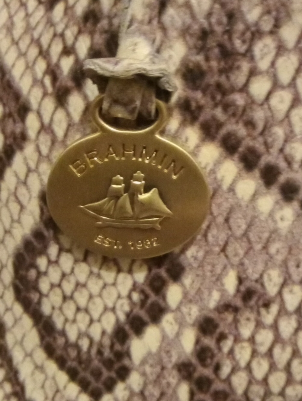 Brahmin Vintage Leather Satchel.Brown And Cream Snakeprint - Picture 3 of 15